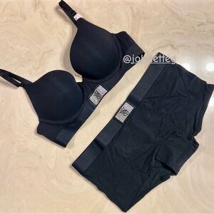 VICTORIA’S SECRET Shine Bling Patch Push Up Bra & Boyshort Set Black 36B & M